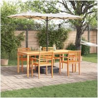 Trädgårdsdining-set 7 pcs Naturlig vidaXL