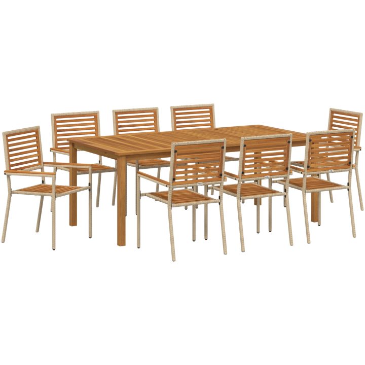 Trädgårdsdining set 9 pcs Beige Metallram vidaXL 200 x 100 x 74 cm – bild 2