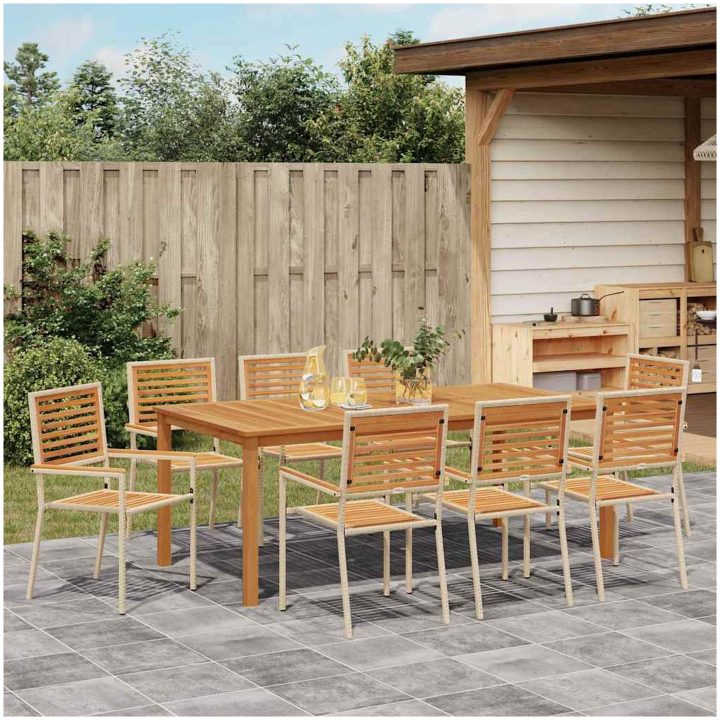 Trädgårdsdining set 9 pcs Beige Metallram vidaXL 200 x 100 x 74 cm – bild 4