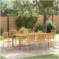 Trädgårdsdining set 9 pcs Beige Metallram vidaXL
