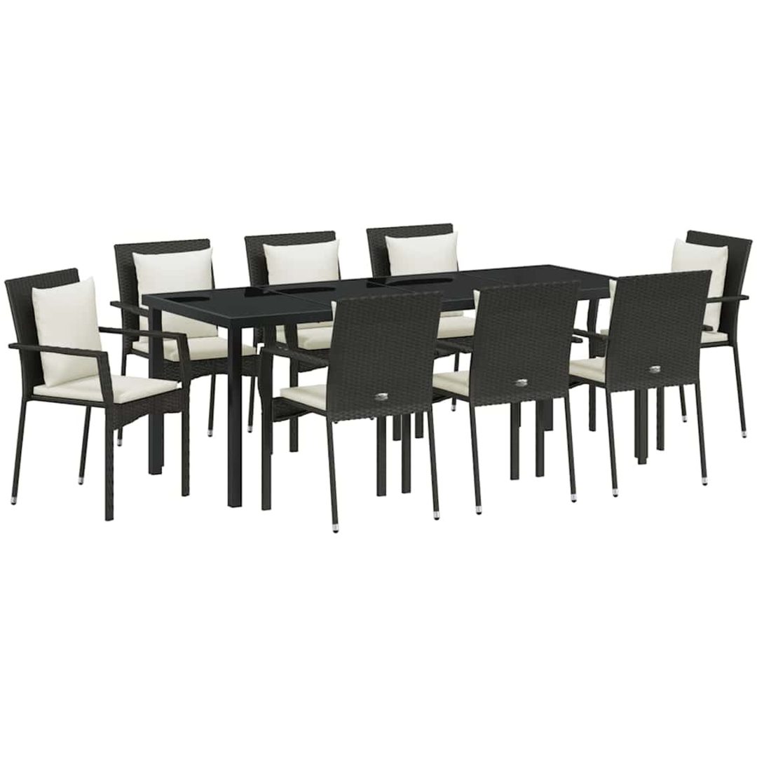 Trädgårdsdining set 9 pcs Svart PE Rattan vidaXL 200 x 80 x 73 cm – bild 2