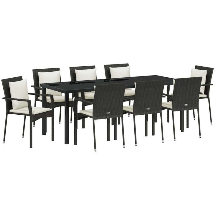 Trädgårdsdining set 9 pcs Svart PE Rattan vidaXL 200 x 80 x 73 cm – bild 2