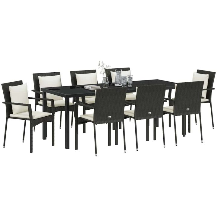 Trädgårdsdining set 9 pcs Svart PE Rattan vidaXL 200 x 80 x 73 cm – bild 3
