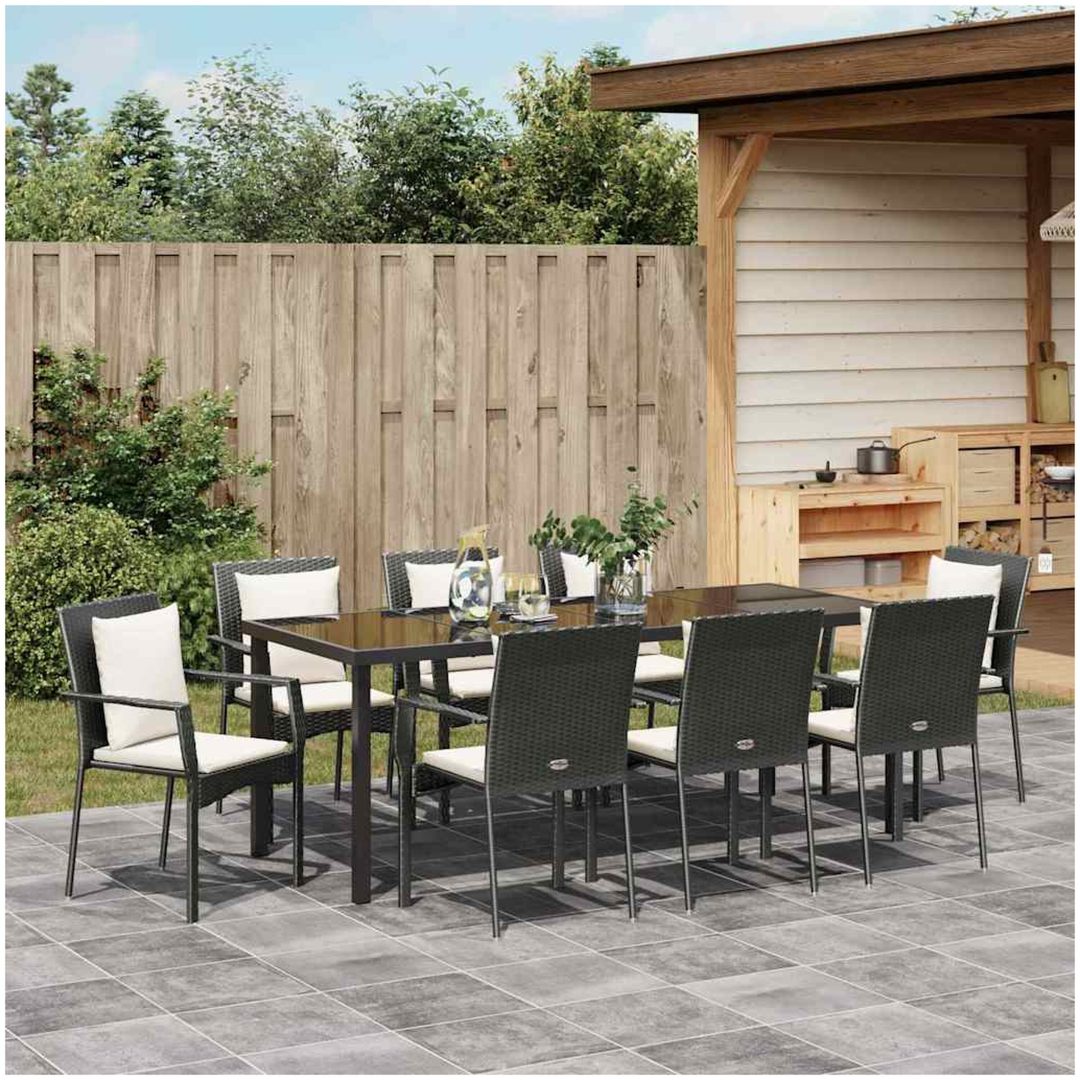 Trädgårdsdining set 9 pcs Svart PE Rattan vidaXL 200 x 80 x 73 cm – bild 4