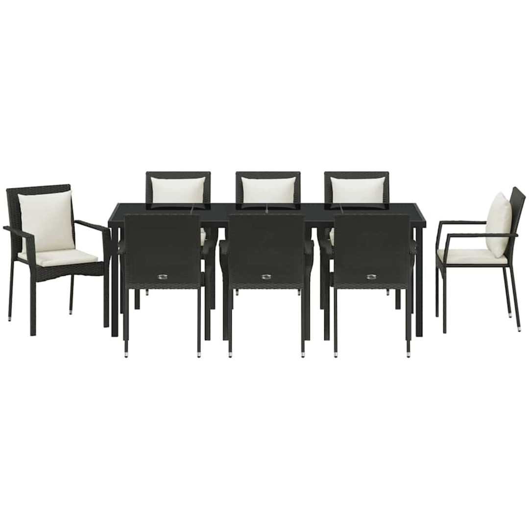 Trädgårdsdining set 9 pcs Svart PE Rattan vidaXL 200 x 80 x 73 cm – bild 6