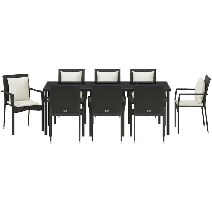 Trädgårdsdining set 9 pcs Svart PE Rattan vidaXL 200 x 80 x 73 cm – bild 6