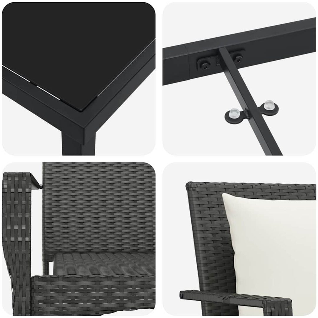 Trädgårdsdining set 9 pcs Svart PE Rattan vidaXL 200 x 80 x 73 cm – bild 7