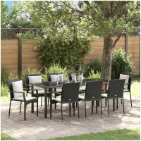 Trädgårdsdining set 9 pcs Svart PE Rattan vidaXL