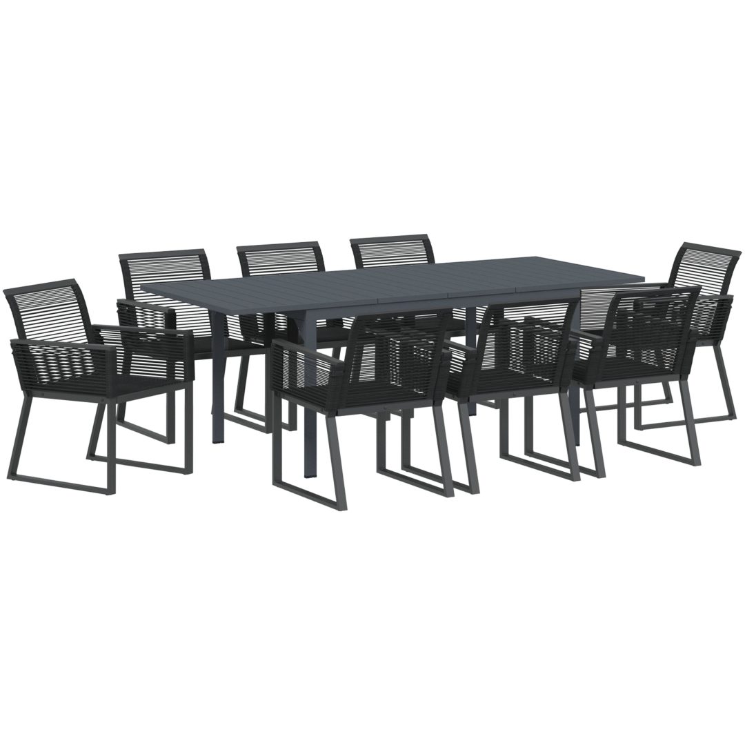 Trädgårdsdining set 9 pcs Svart vidaXL Large – bild 2