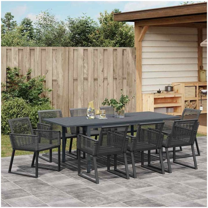 Trädgårdsdining set 9 pcs Svart vidaXL Large – bild 4