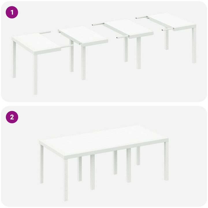 Trädgårdsdining Set 9 pcs Vit Konstrotting vidaXL 200 x 100 x 73 cm – bild 10