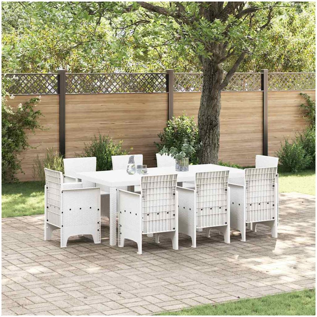 Trädgårdsdining Set 9 pcs Vit Konstrotting vidaXL 200 x 100 x 73 cm