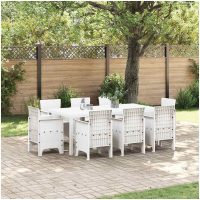 Trädgårdsdining Set 9 pcs Vit Konstrotting vidaXL