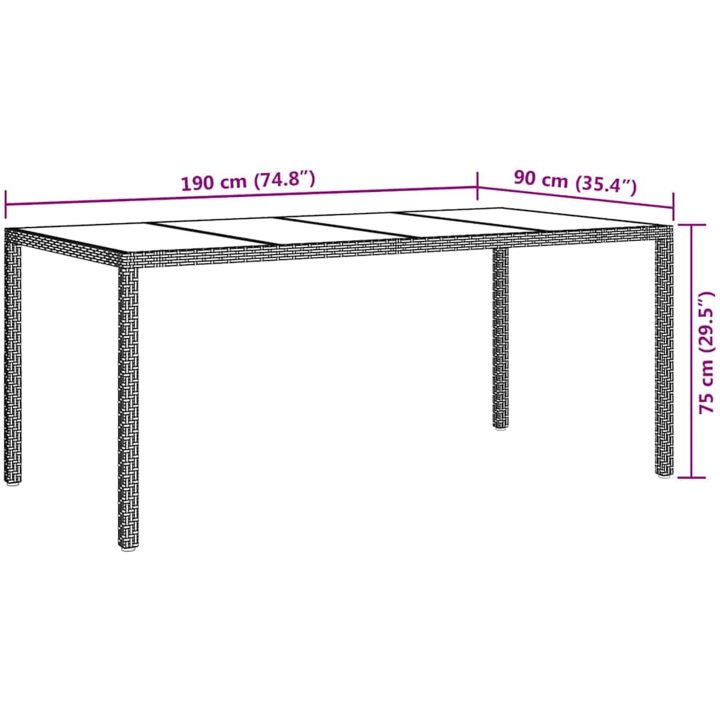 Trädgårdsdiningbord Grå Konstrotting vidaXL 190 x 90 x 75 cm – bild 7