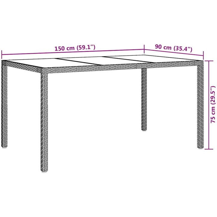 Trädgårdsdiningbord Svart Konstrotting vidaXL 150 x 90 x 75 cm – bild 7