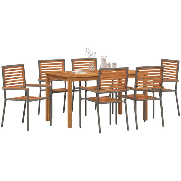 Trädgårdsdinksset 7 pcs Grå Metall, trä vidaXL 140 x 80 x 74 cm – bild 3