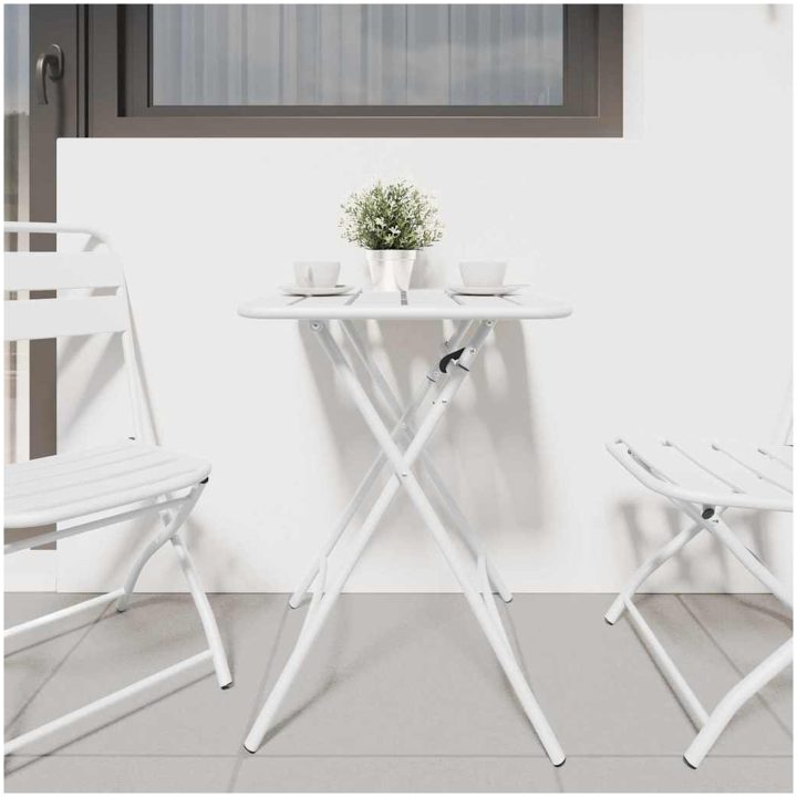 Trädgårdsfällbord Vit 55x55x73 cm Stål vidaXL Medium – bild 3