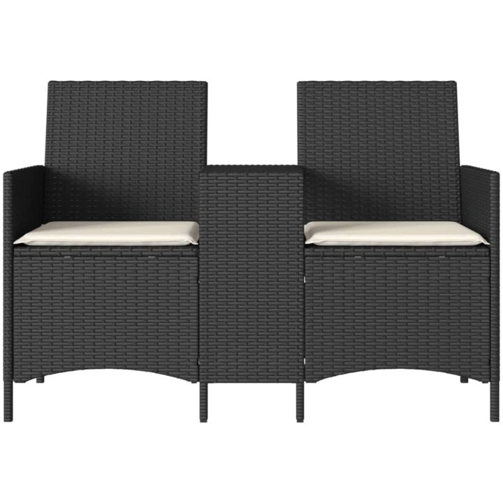 Trädgårdsfåtölj 2-sits med bord och kuddar svart konstrottning vidaXL – bild 4