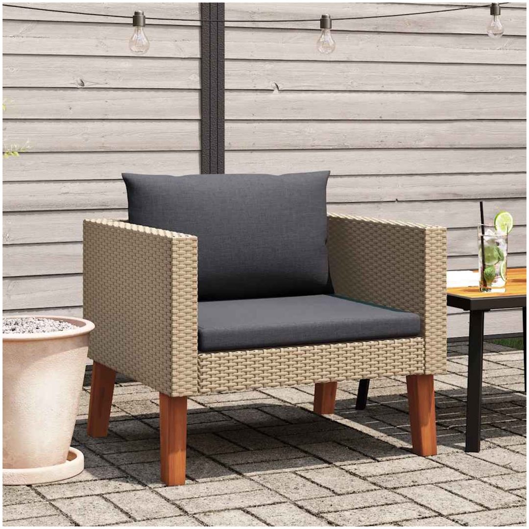 Trädgårdsfåtölj med dynor konstrotting beige vidaXL