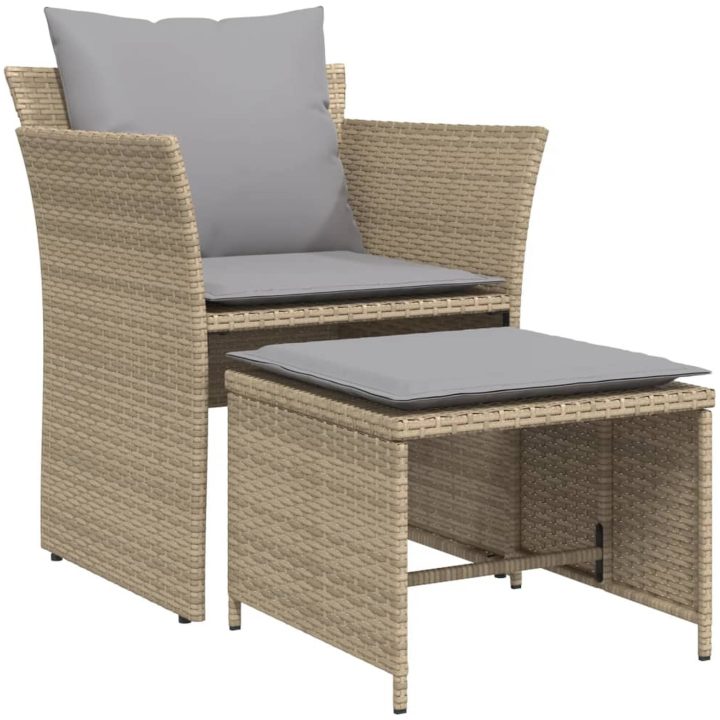 Trädgårdsfåtölj med fotpall beige konstrotting vidaXL – bild 2