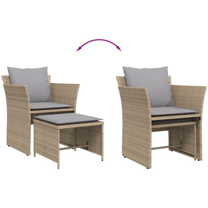 Trädgårdsfåtölj med fotpall beige konstrotting vidaXL – bild 8