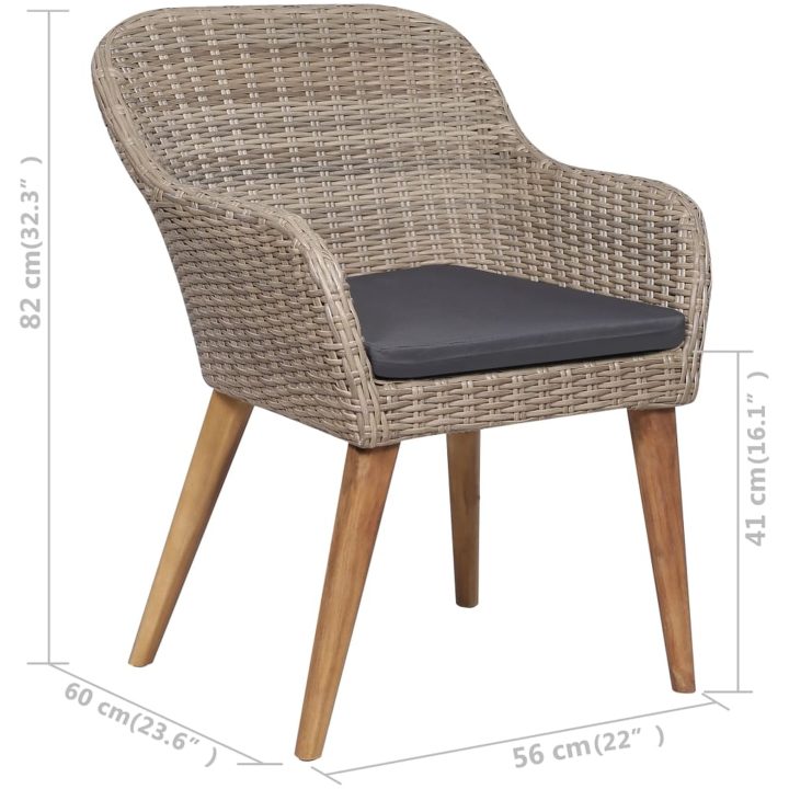 Trädgårdsfåtöljer 2 st med dynor konstrotting brun vidaXL – bild 7