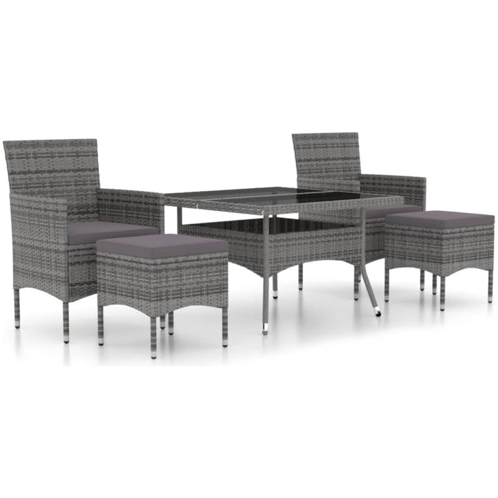 Trädgårdsgrupp 5 delar konstrotting och härdat glas grå vidaXL 120 x 120 x 75 cm – bild 2