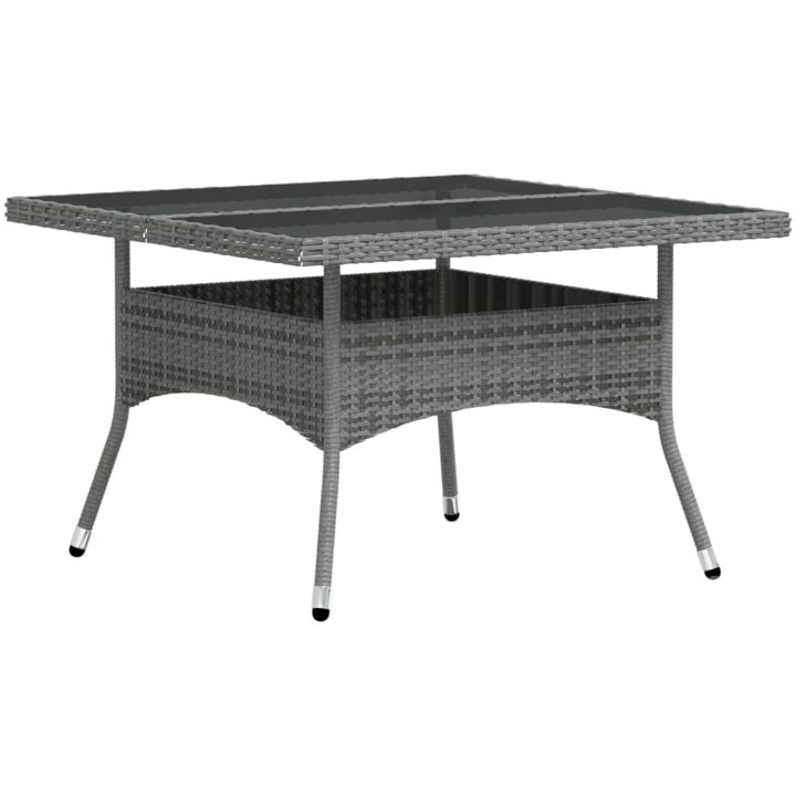 Trädgårdsgrupp 5 delar konstrotting och härdat glas grå vidaXL 120 x 120 x 75 cm – bild 7