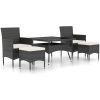 Trädgårdsgrupp 5 delar konstrotting och härdat glas svart vidaXL 120 x 120 x 75 cm – miniatyr 2