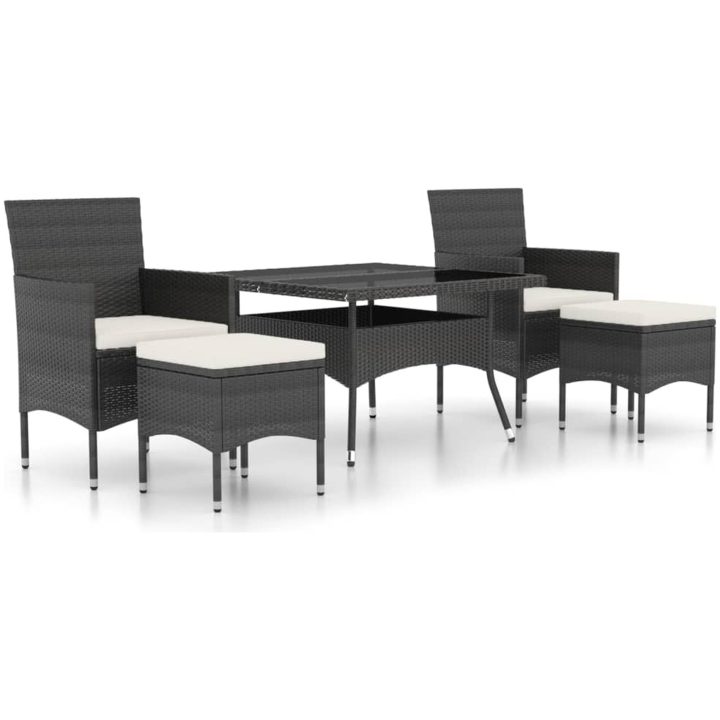 Trädgårdsgrupp 5 delar konstrotting och härdat glas svart vidaXL 120 x 120 x 75 cm – bild 2