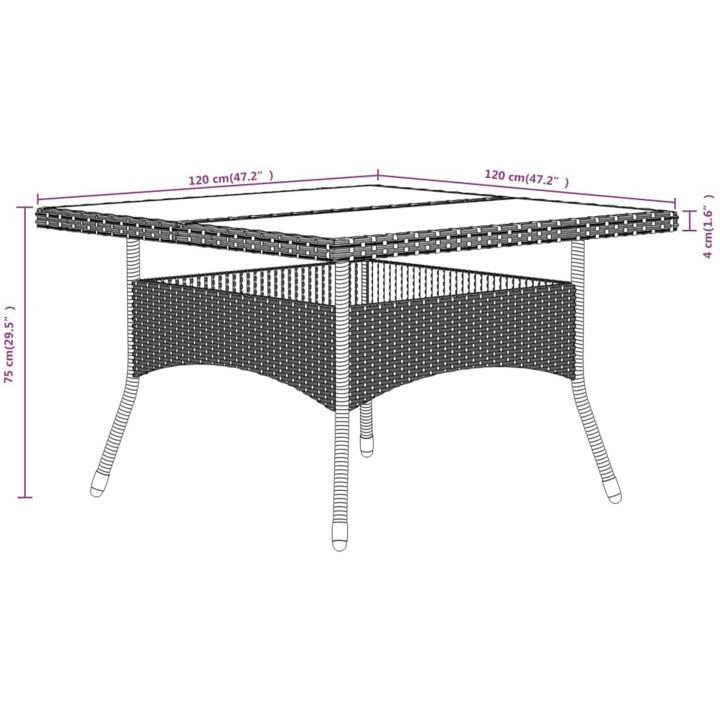 Trädgårdsgrupp 5 delar konstrotting och härdat glas svart vidaXL 120 x 120 x 75 cm – bild 11