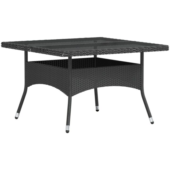 Trädgårdsgrupp 5 delar konstrotting och härdat glas svart vidaXL 120 x 120 x 75 cm – bild 7