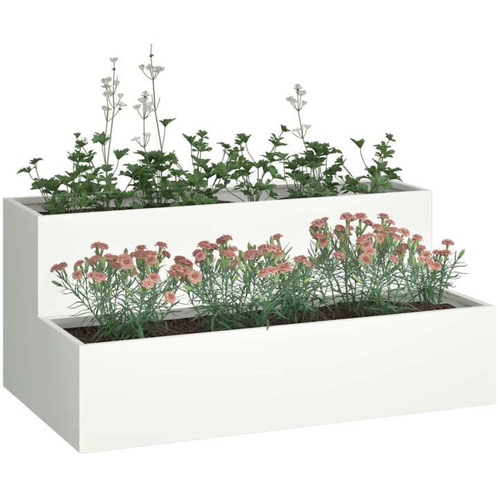 Trädgårdshylla 2-Tier Vit Stål vidaXL 100 x 60 x 45 cm – bild 3
