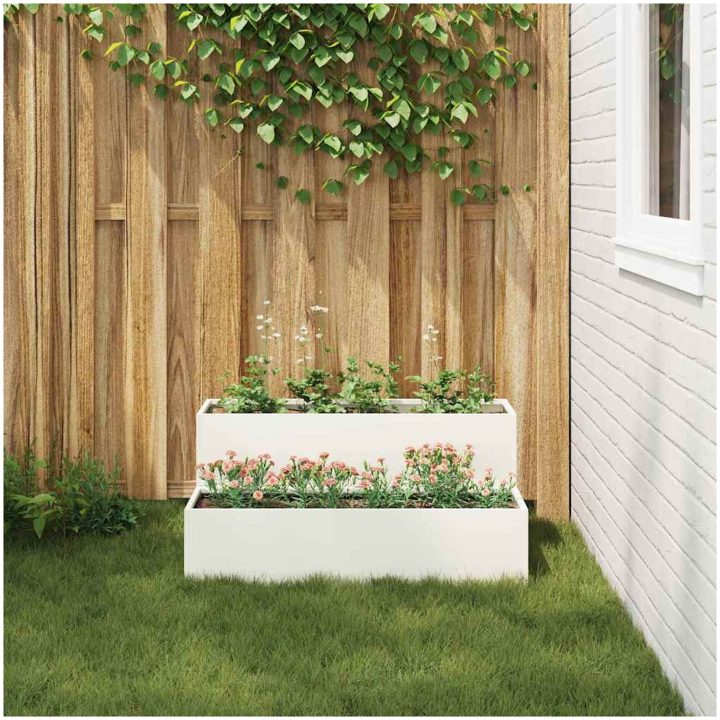 Trädgårdshylla 2-Tier Vit Stål vidaXL 100 x 60 x 45 cm – bild 4