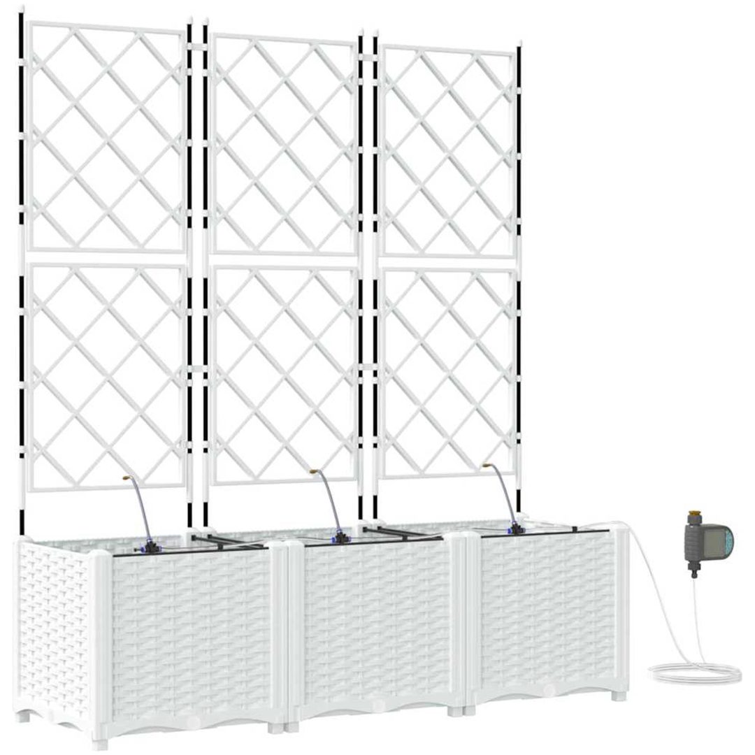 Trädgårdskärl med bevattningssystem 3 st Vit vidaXL 120 x 40 x 142 cm – bild 2