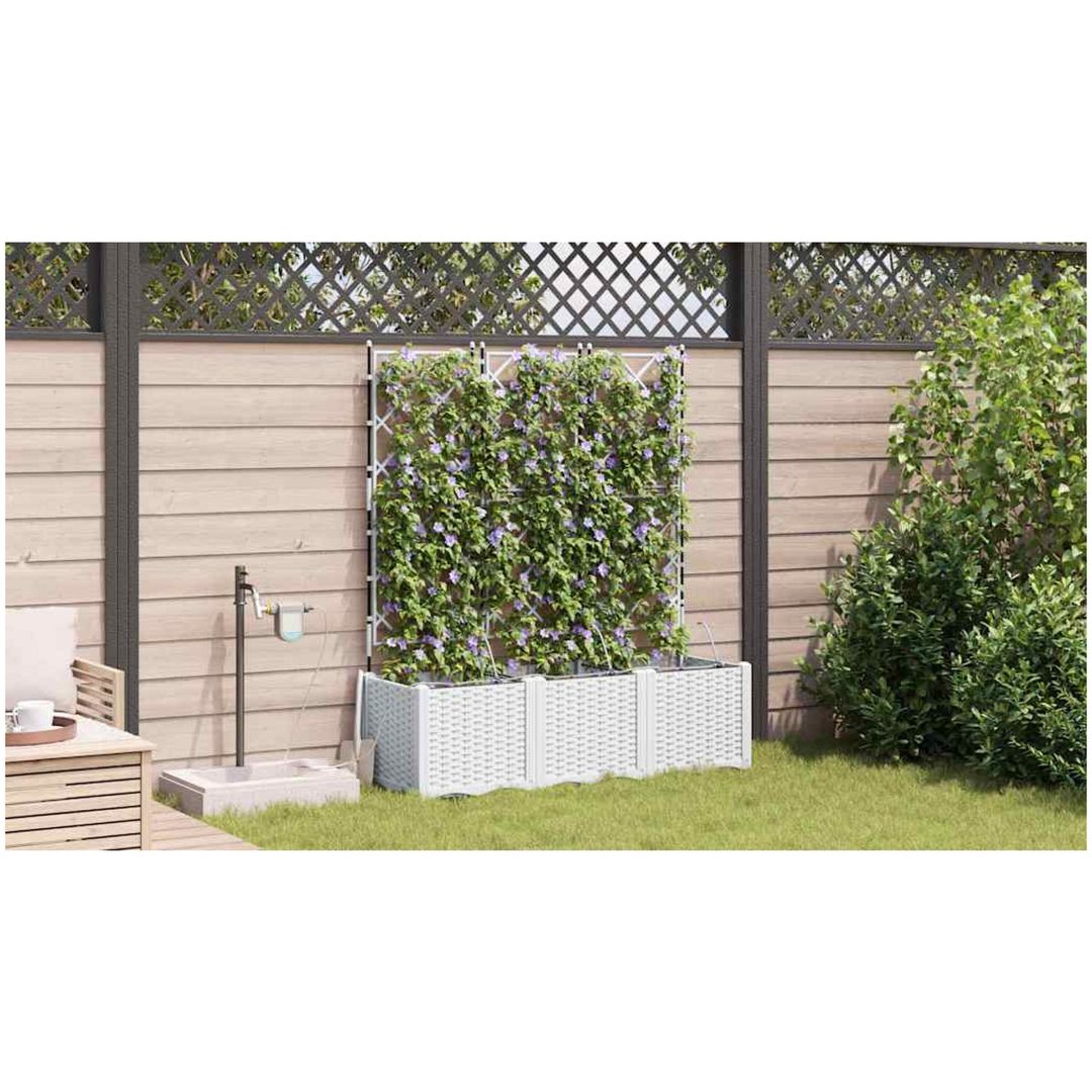Trädgårdskärl med bevattningssystem 3 st Vit vidaXL 120 x 40 x 142 cm – bild 4