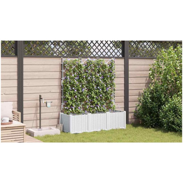 Trädgårdskärl med bevattningssystem 3 st Vit vidaXL 120 x 40 x 142 cm – bild 4