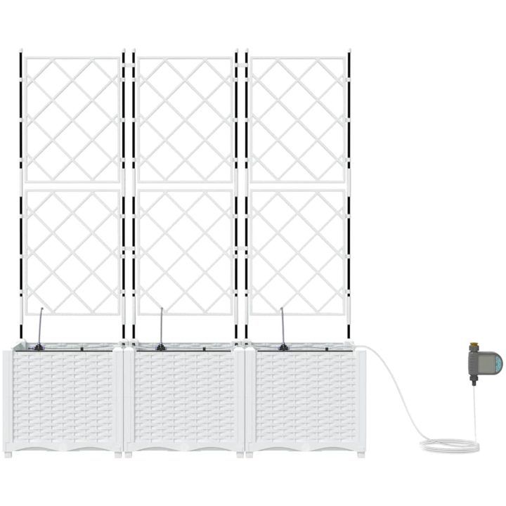 Trädgårdskärl med bevattningssystem 3 st Vit vidaXL 120 x 40 x 142 cm – bild 6