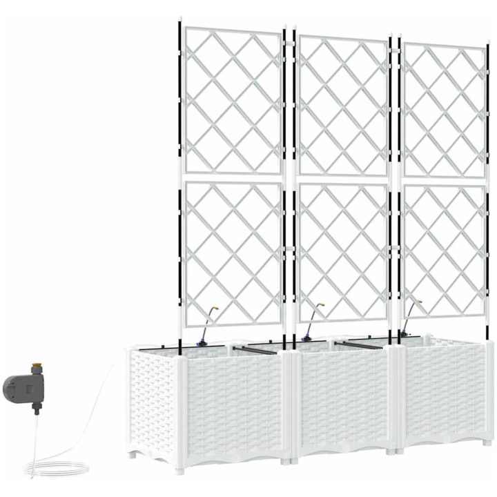 Trädgårdskärl med bevattningssystem 3 st Vit vidaXL 120 x 40 x 142 cm – bild 8