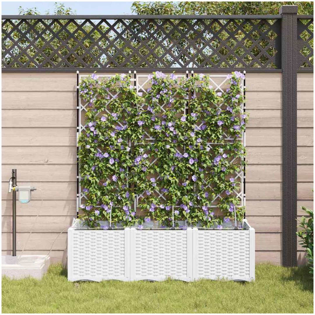 Trädgårdskärl med bevattningssystem 3 st Vit vidaXL 120 x 40 x 142 cm
