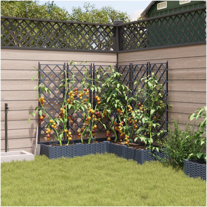Trädgårdskruk med trellis 5 st Grå vidaXL 120 x 120 x 125.5 cm – bild 3