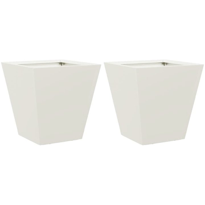 Trädgårdskrukor 2 st vit stål vidaXL 30 x 30 x 30 cm – bild 2