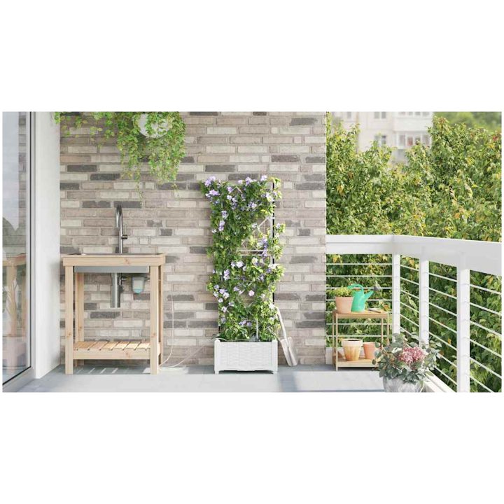 Trädgårdskrukor med Vattensystem Vit vidaXL 40 x 40 x 126 cm – bild 4