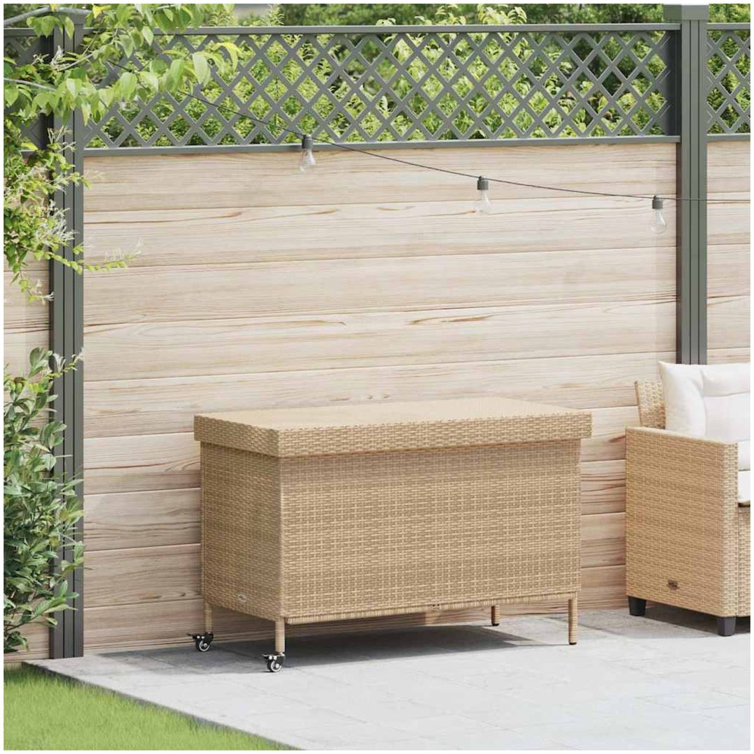 Trädgårdslåda med hjul blandad beige konstrotting vidaXL 110 x 55 x 73 cm