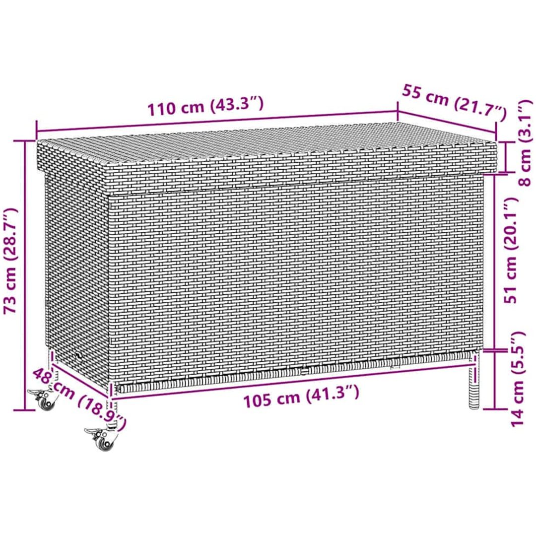 Trädgårdslåda med hjul svart konstrotting vidaXL 110 x 55 x 73 cm – bild 11