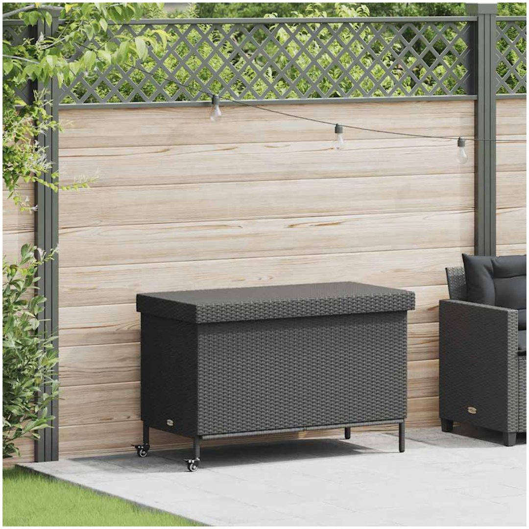Trädgårdslåda med hjul svart konstrotting vidaXL 110 x 55 x 73 cm