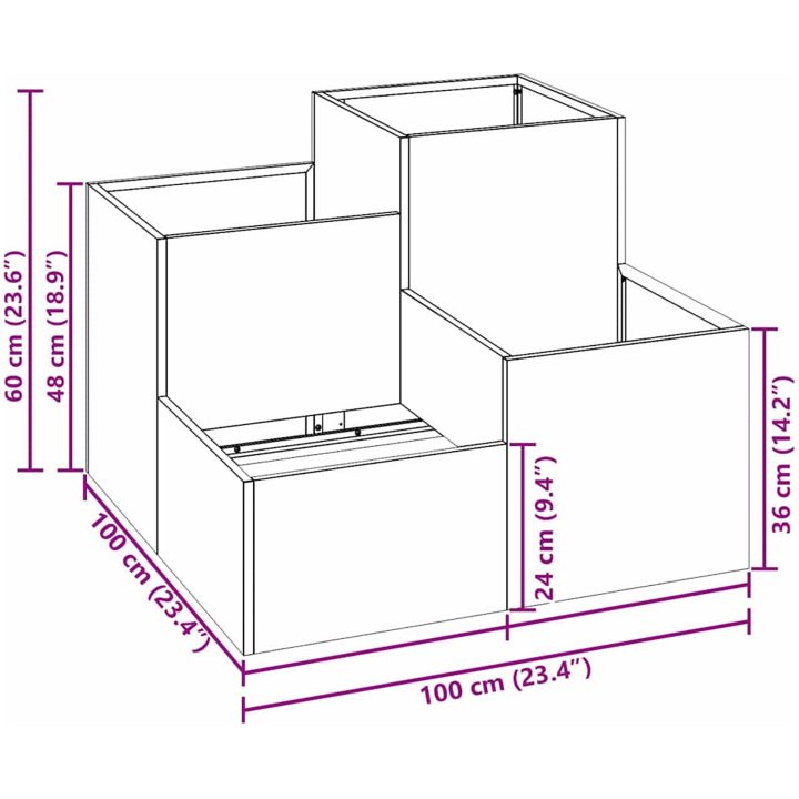 Trädgårdslåda Vit Stål vidaXL 100 x 100 x 60 cm – bild 12