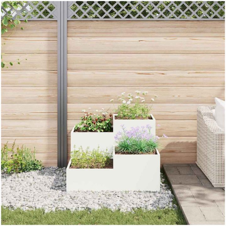 Trädgårdslåda Vit Stål vidaXL 100 x 100 x 60 cm – bild 4