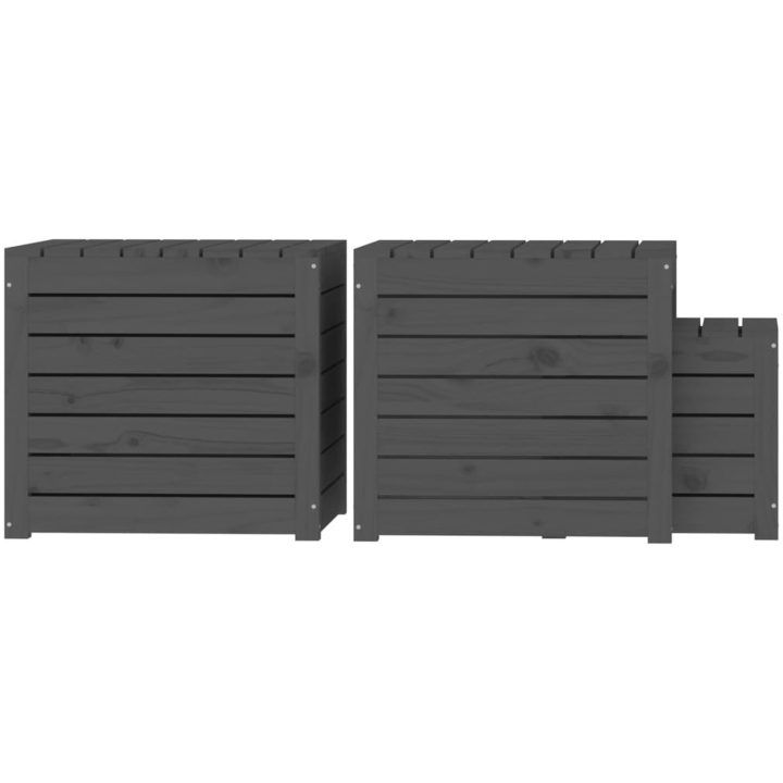 Trädgårdslådor 3 delar grå massiv furu vidaXL 50.5 x 50.5 x 46.5 cm – bild 7