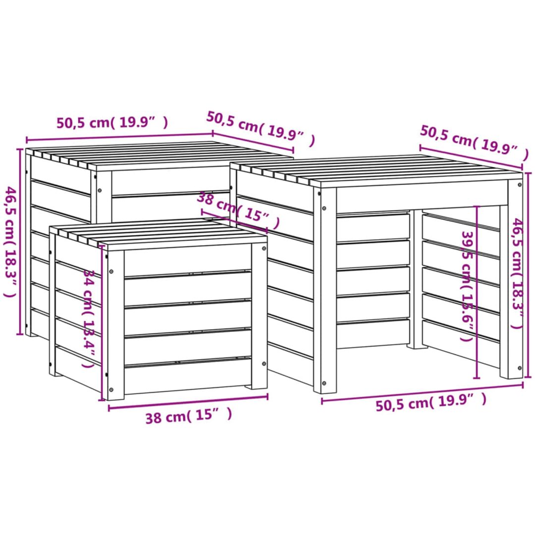 Trädgårdslådor 3 delar grå massiv furu vidaXL 50.5 x 50.5 x 46.5 cm – bild 10